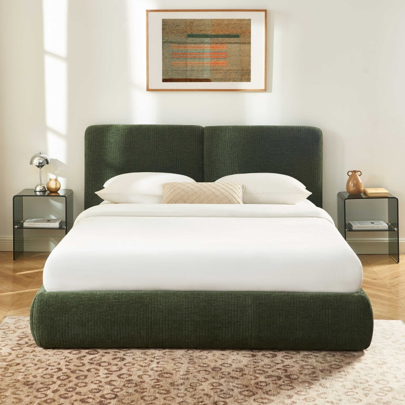 Lit coffre YOKA 160x200 velours côtelé vert sommier inclus
