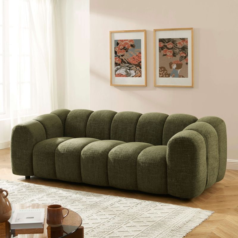 Canapé SUNNY 3 places tissu tweed vert
