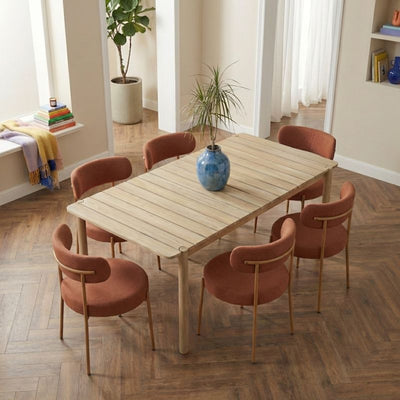 Ensemble repas table SAMOA 180 cm et lot de 6 chaises NOA tissu terracotta