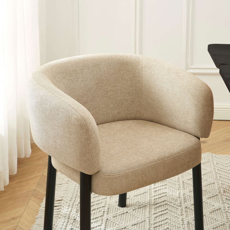 Lot de 6 fauteuils de table ABELIA velours tramé beige et pieds métal noir