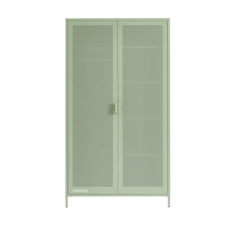 Armoire 2 portes métal vert amande finition époxy mat, design contemporain épuré