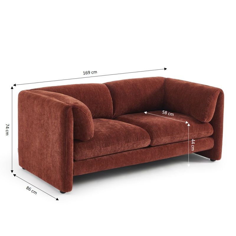 Canapé droit fixe NIKKI 2 places velours texturé terracotta