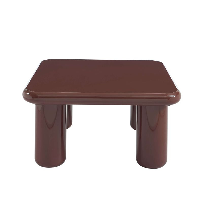 Table basse laquée brillante bordeaux 80cm, design contemporain aux bords arrondis