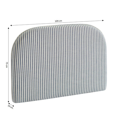 Tête de lit LOUISON tissu lin rayé blanc et bleu 90 cm