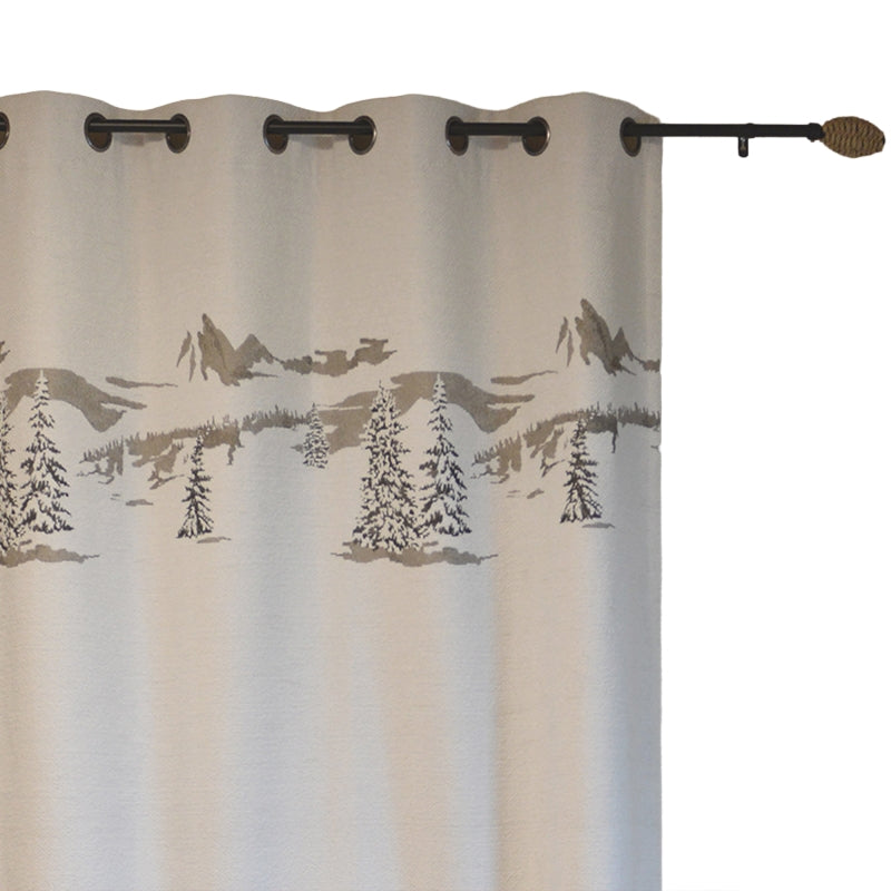 Rideau MONT écru 140x260cm motif montagnes enneigées, ambiance chaleureuse et apaisante