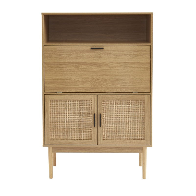 Secrétaire bureau AMANA en rotin cannage naturel, design élégant pour espace de travail