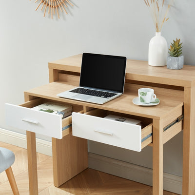Bureau extensible STUDIO blanc et effet chêne 98,5cm