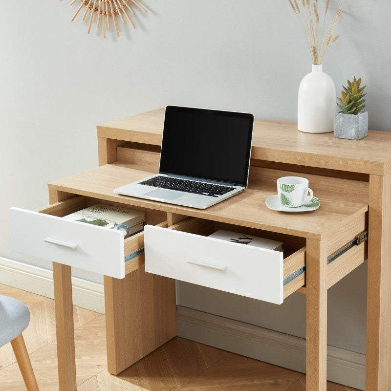 Bureau extensible STUDIO blanc et effet chêne 98,5cm