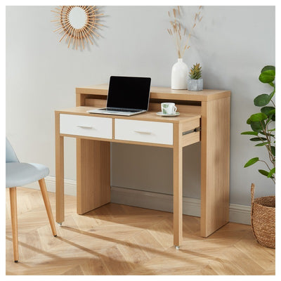 Bureau extensible STUDIO blanc et effet chêne 98,5cm