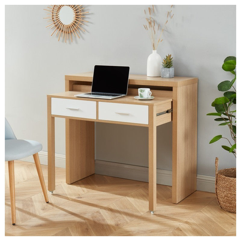 Bureau extensible STUDIO blanc et effet chêne 98,5cm