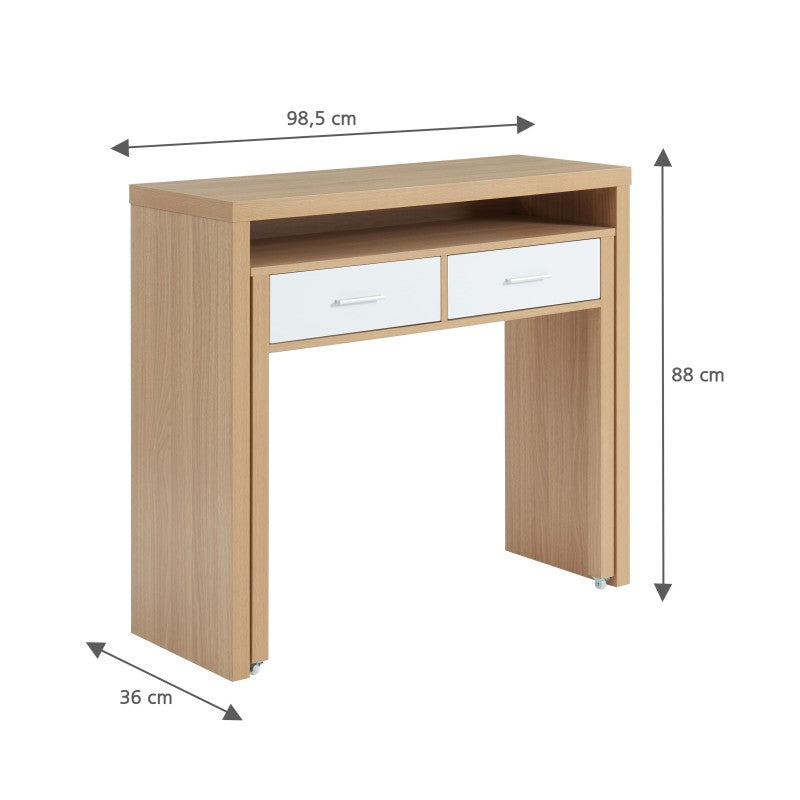 Bureau extensible STUDIO blanc et effet chêne 98,5cm