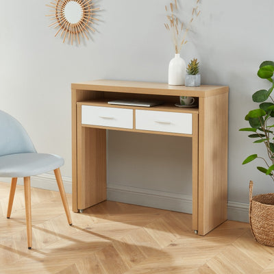 Bureau extensible STUDIO blanc et effet chêne 98,5cm