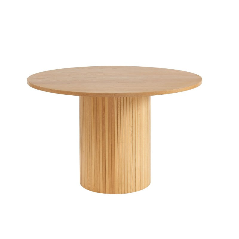 Table à manger ronde ERNEST 120cm en placage frêne, pied central, design convivial