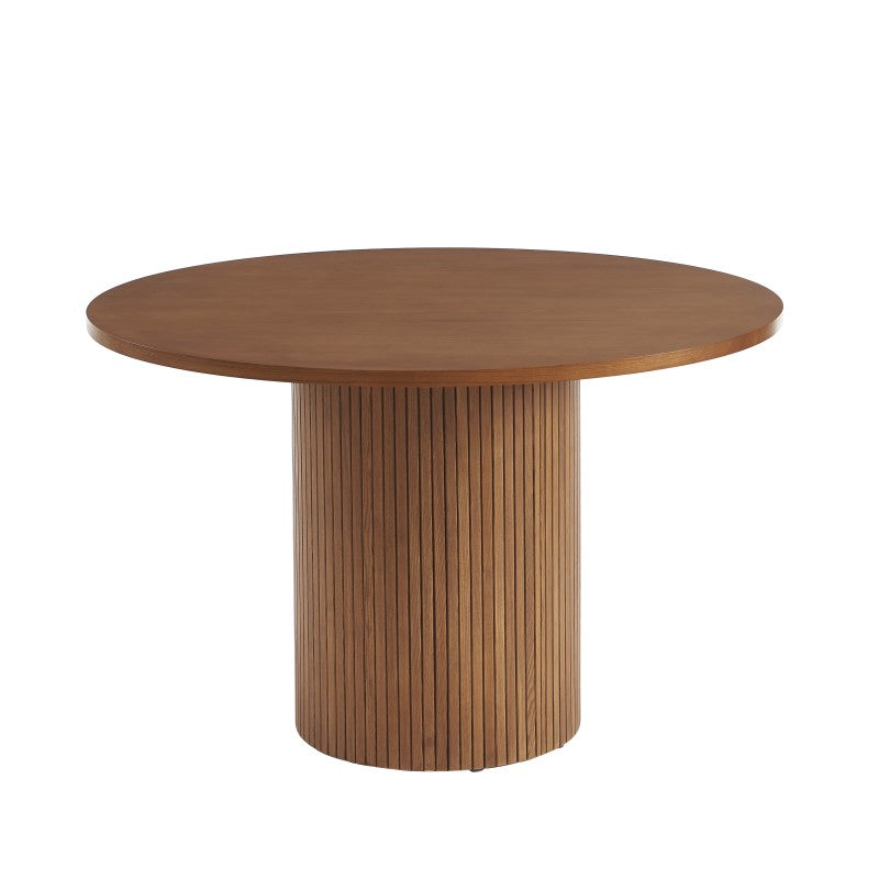 Table à manger ronde 120cm placage frêne foncé, idéale pour salle à manger 4 à 6 personnes
