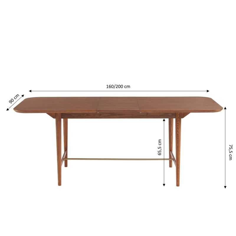Table à manger extensible JILL rectangulaire placage frêne 160 à 200cm