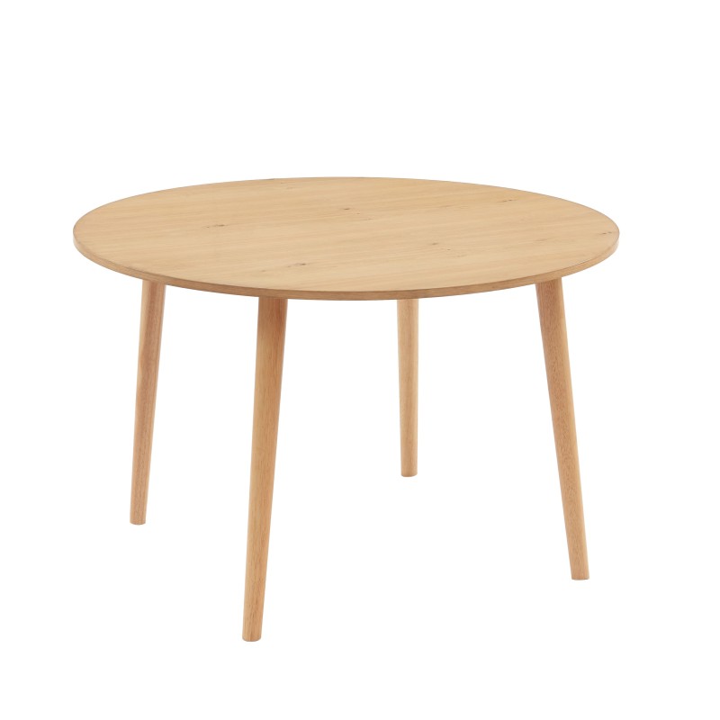 Table à manger ronde 120cm placage chêne naturel, design scandinave épuré