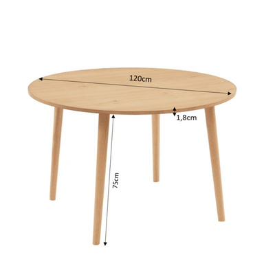 Table à manger ORATELLO ronde placage chêne 120cm