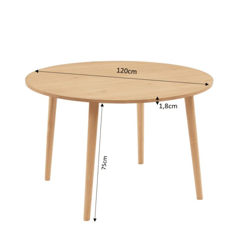 Table à manger ORATELLO ronde placage chêne 120cm