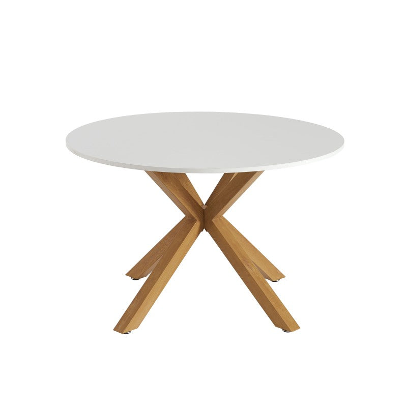 Table à manger HARRY ronde blanc et effet chêne 120cm