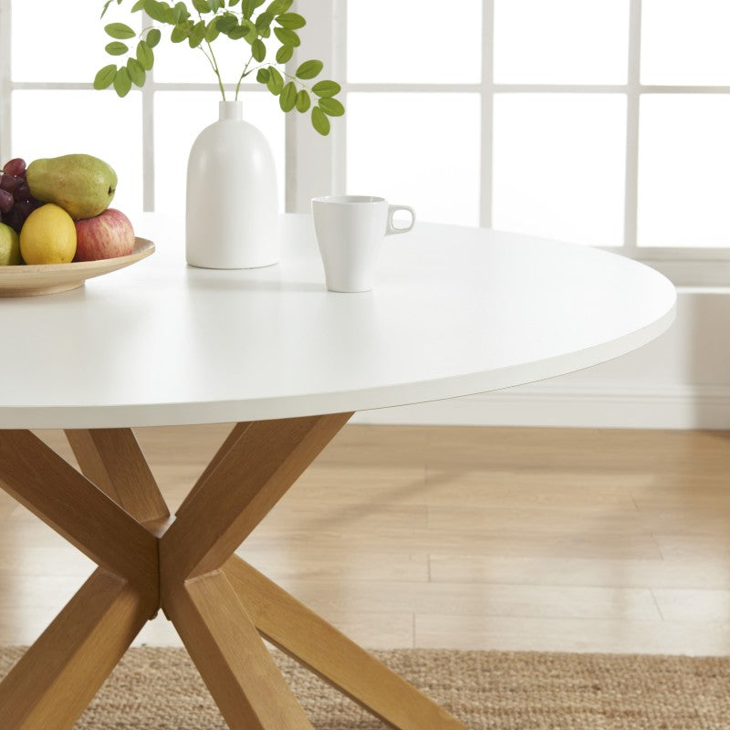 Table à manger HARRY ronde blanc et effet chêne 120cm