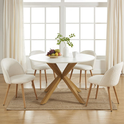 Table à manger HARRY ronde blanc et effet chêne 120cm