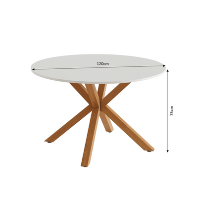 Table à manger HARRY ronde blanc et effet chêne 120cm