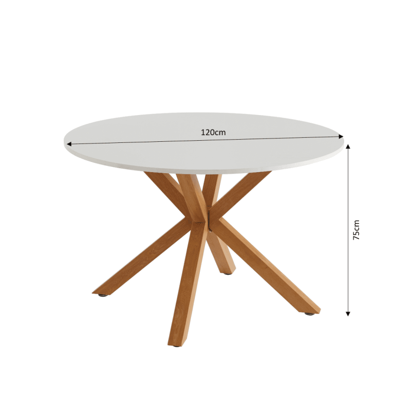 Table à manger HARRY ronde blanc et effet chêne 120cm