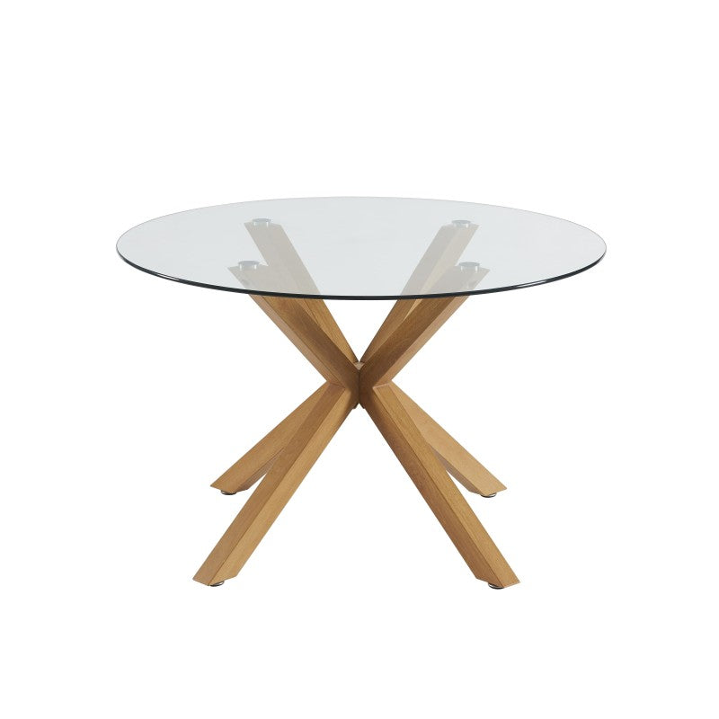 Table à manger HARRY ronde en verre et effet chêne 120cm