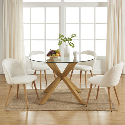 Table à manger HARRY ronde en verre et effet chêne 120cm