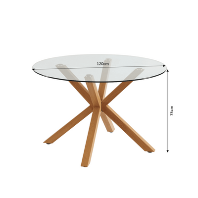 Table à manger HARRY ronde en verre et effet chêne 120cm