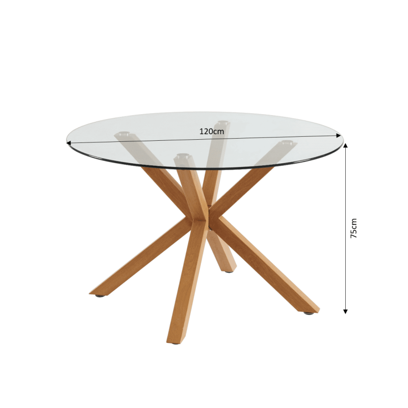 Table à manger HARRY ronde en verre et effet chêne 120cm