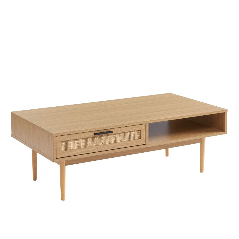 Table basse AMANA effet chêne et cannage rotin