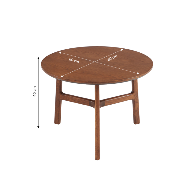 Table basse ronde DOLLY placage frêne couleur noyer 60cm