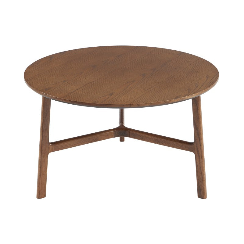 Table basse ronde 80cm placage frêne noyer DOLLY, design épuré pour salon contemporain