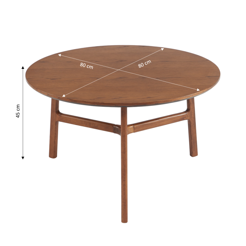 Table basse ronde DOLLY placage frêne couleur noyer 80cm