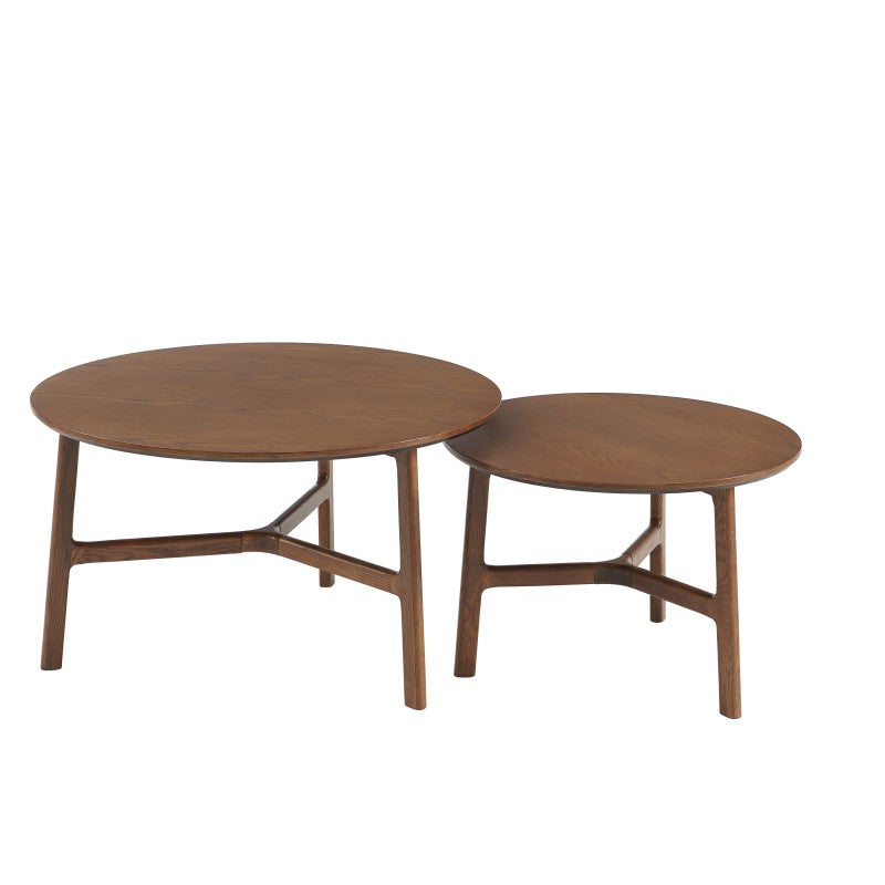 Table basse ronde DOLLY placage frêne couleur noyer 80cm