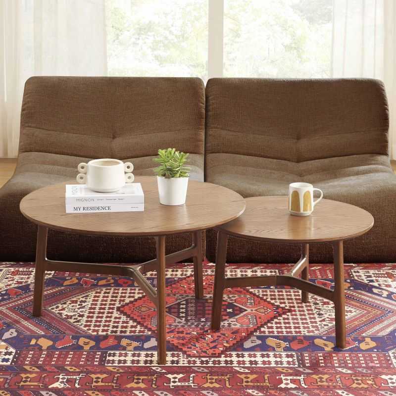 Table basse ronde DOLLY placage frêne couleur noyer 80cm