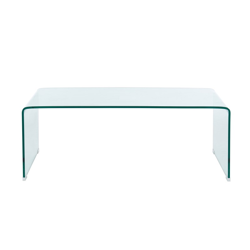 Table basse en verre trempé courbé transparent GINZA, design épuré pour salon moderne