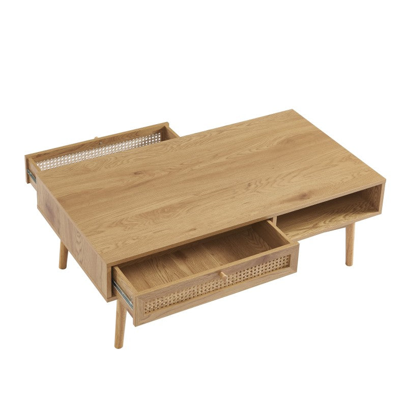 Table basse INES effet chêne et cannage rotin