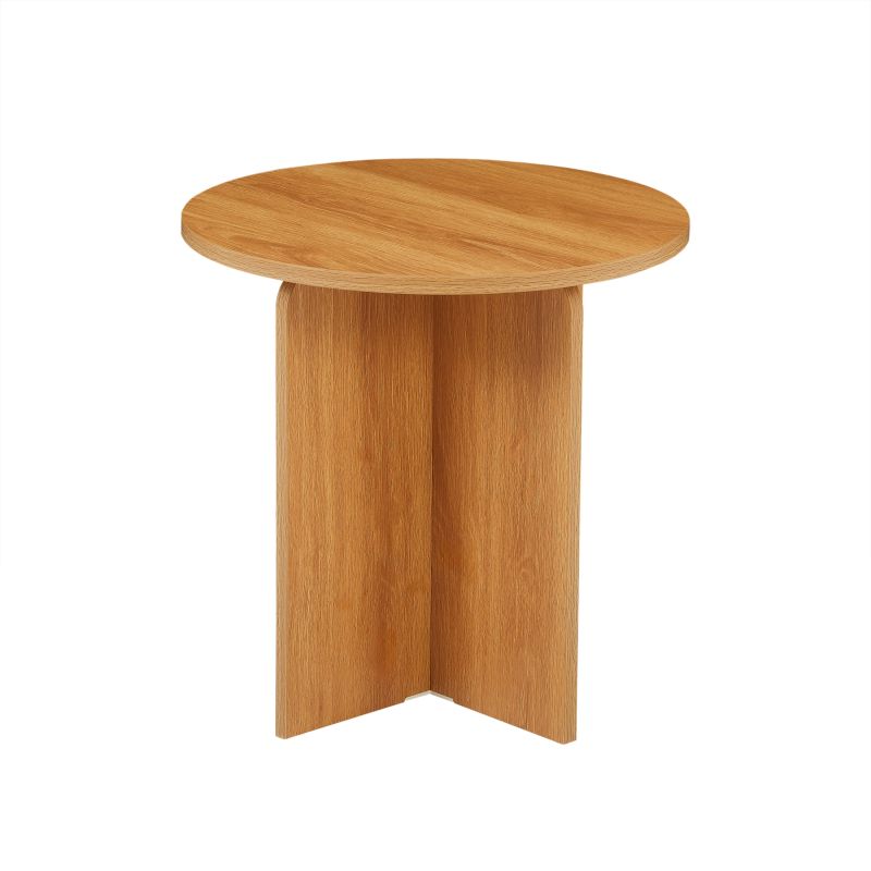 Table basse ronde effet chêne 50cm de hauteur, design compact pour salon contemporain