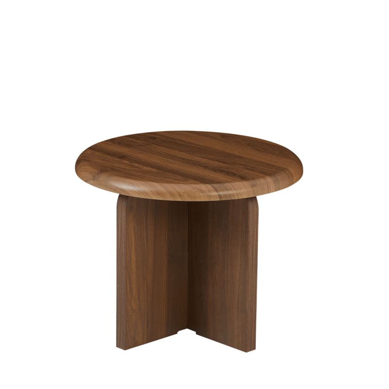 Table basse ronde effet noyer h40cm, design compact pour salon contemporain