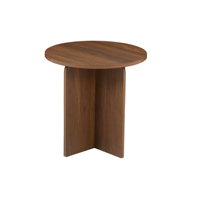 Table basse ronde effet noyer 50cm de hauteur, design compact pour salon contemporain