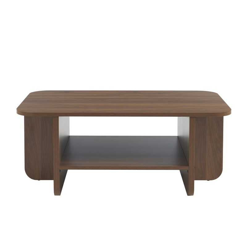 Table basse ROKIA effet noyer aux coins arrondis, design épuré et chaleureux pour salon moderne