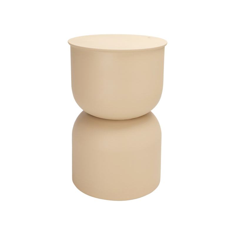 Table d'appoint ronde JUB en zinc coloris sable, style industriel pour salon ou chambre