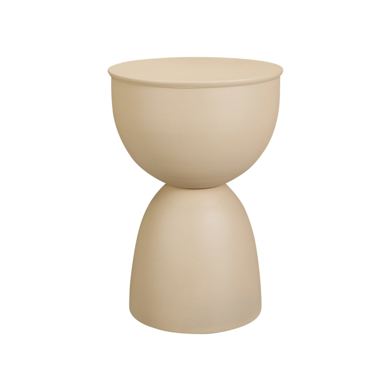 Table d'appoint ronde LIM en zinc coloris sable, style industriel pour salon ou chambre