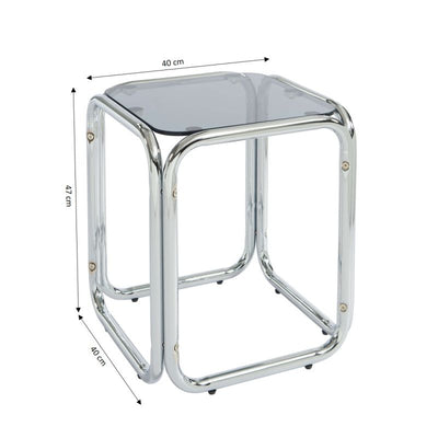 Table d'appoint MAGGY verre trempé noir structure en chrome
