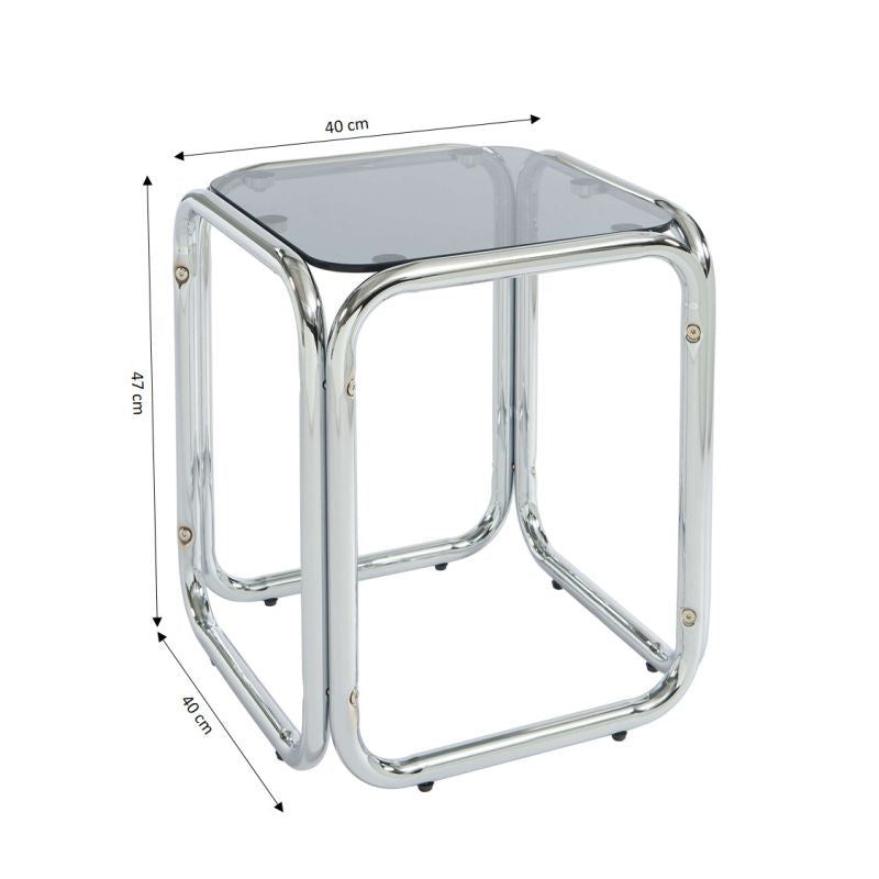 Table d'appoint MAGGY verre trempé noir structure en chrome