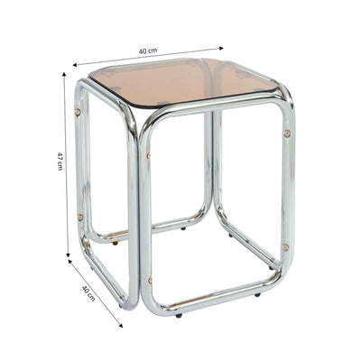 Table d'appoint MAGGY verre trempé orange structure en chrome