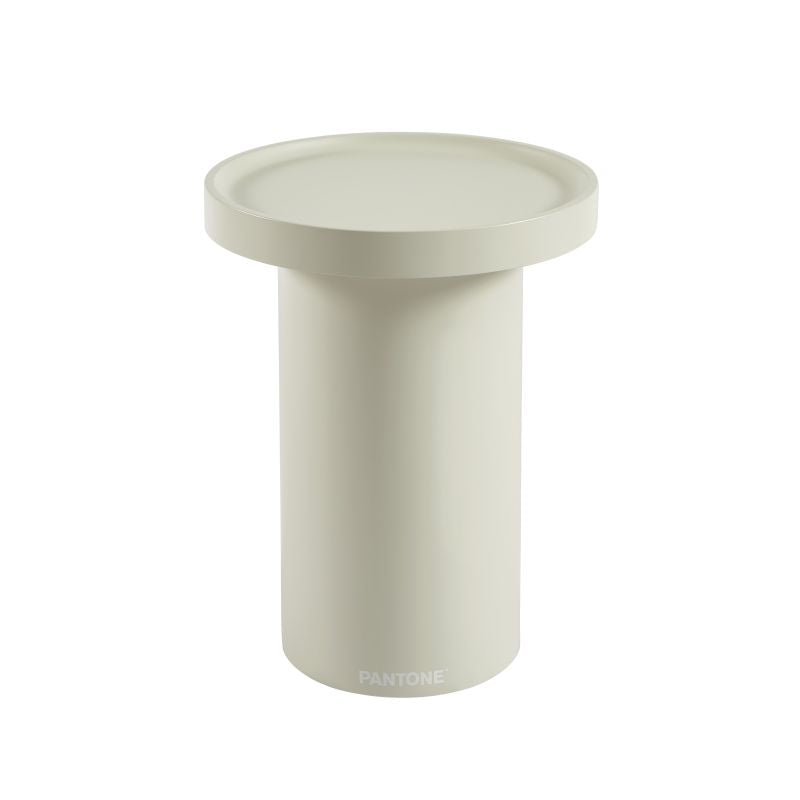 Table d'appoint laquée mate beige sable 40cm, piètement cylindrique, style moderne élégant