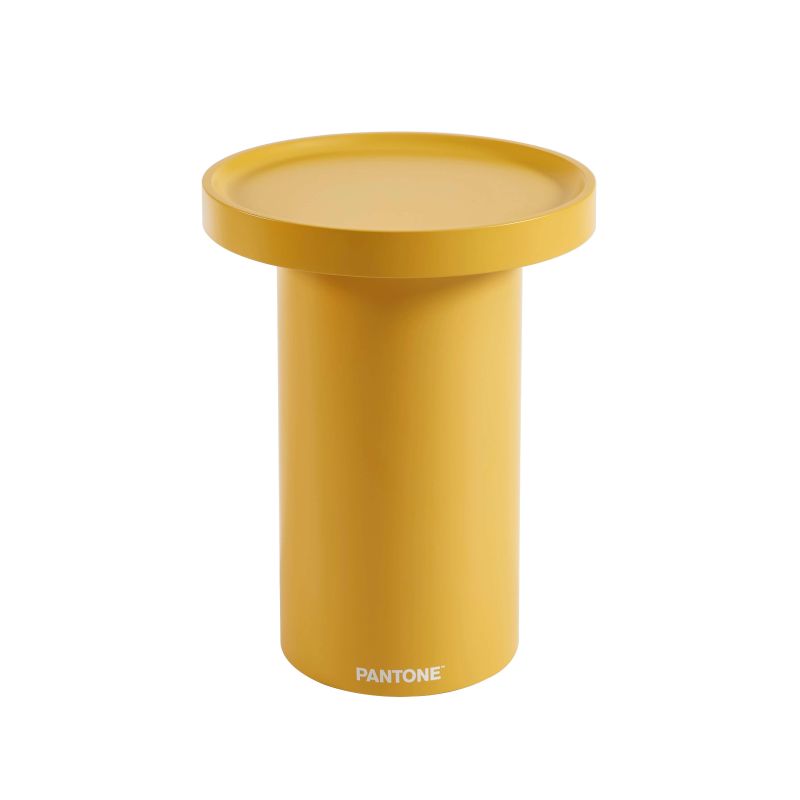Table d'appoint laquée mate jaune moutarde 40cm, piètement cylindrique design
